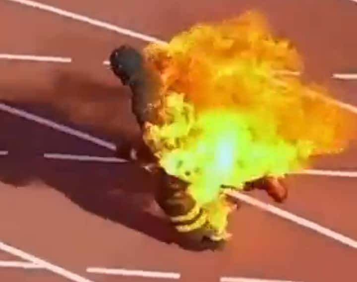 Man breaks World Record for longest distance run on fire without oxygen