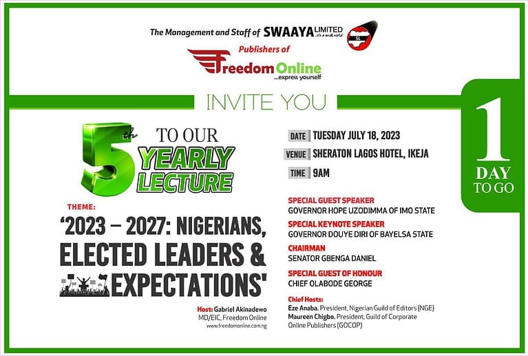 Freedom Online 5th lecture: Uzodimma, Diri, Daniel, Bode George, Olubolade, Tola Adeniyi confirm attendance