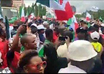 JUST IN: Pandemonium as protesters destroy NASS gate in Abuja, force way into premises