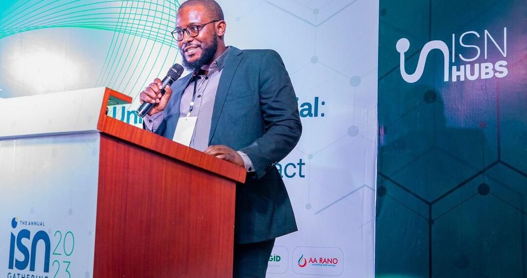 National Coordinator, Office for Nigerian Digital Innovation (ONDI), Yakubu Musa delivering the Director General National Information Technology Development Agency (NITDA), Kashifu Inuwa,  Keynote address at the Innovation Support Network (ISN) Gathering 2023.