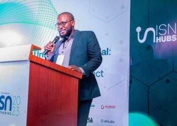 National Coordinator, Office for Nigerian Digital Innovation (ONDI), Yakubu Musa delivering the Director General National Information Technology Development Agency (NITDA), Kashifu Inuwa,  Keynote address at the Innovation Support Network (ISN) Gathering 2023.