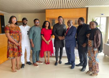 Photo caption (L-R) Isiomah Elumah (Head, Young Alumni Committee); Yusuf Oladejo (Head, Alumni Chapters); Opeyemi Oluleye (Head of Committees); Onyebuchi Odianjo (Vice President); Gbemileke Oscar Oyinsan (President); Dr. Peter Bamkole (Chief Operations Officer, PAU); Austen Osokpor (Head, Communications & PR Committee); and Fumnanya Ochei (Secretary).