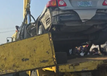 Driver escapes death as 40ft container falls on car